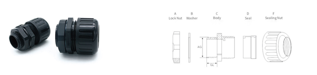 Nylon Corrugated Conduit Connector, IP68 Liquid Tight Fitting