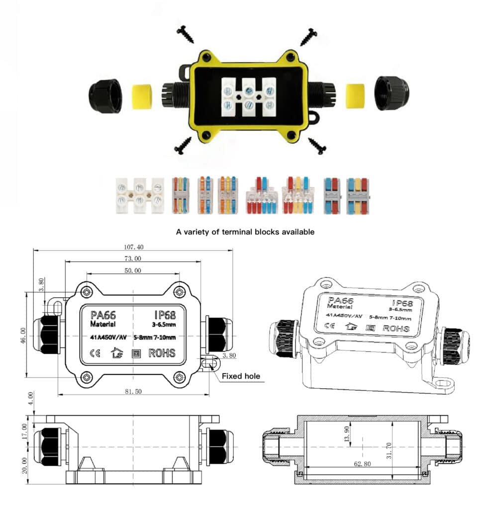 IP68 veekindel jaotuskarp, mini elektrikarp F1-2T