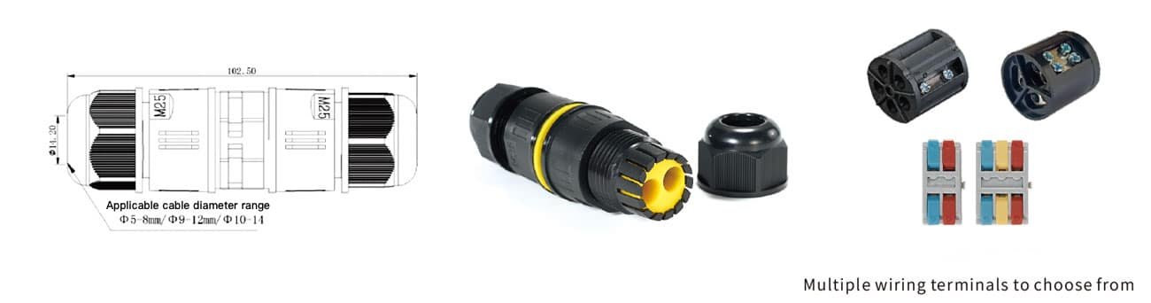 Connettore impermeabile multiforo ZXM25, pressacavo IP68